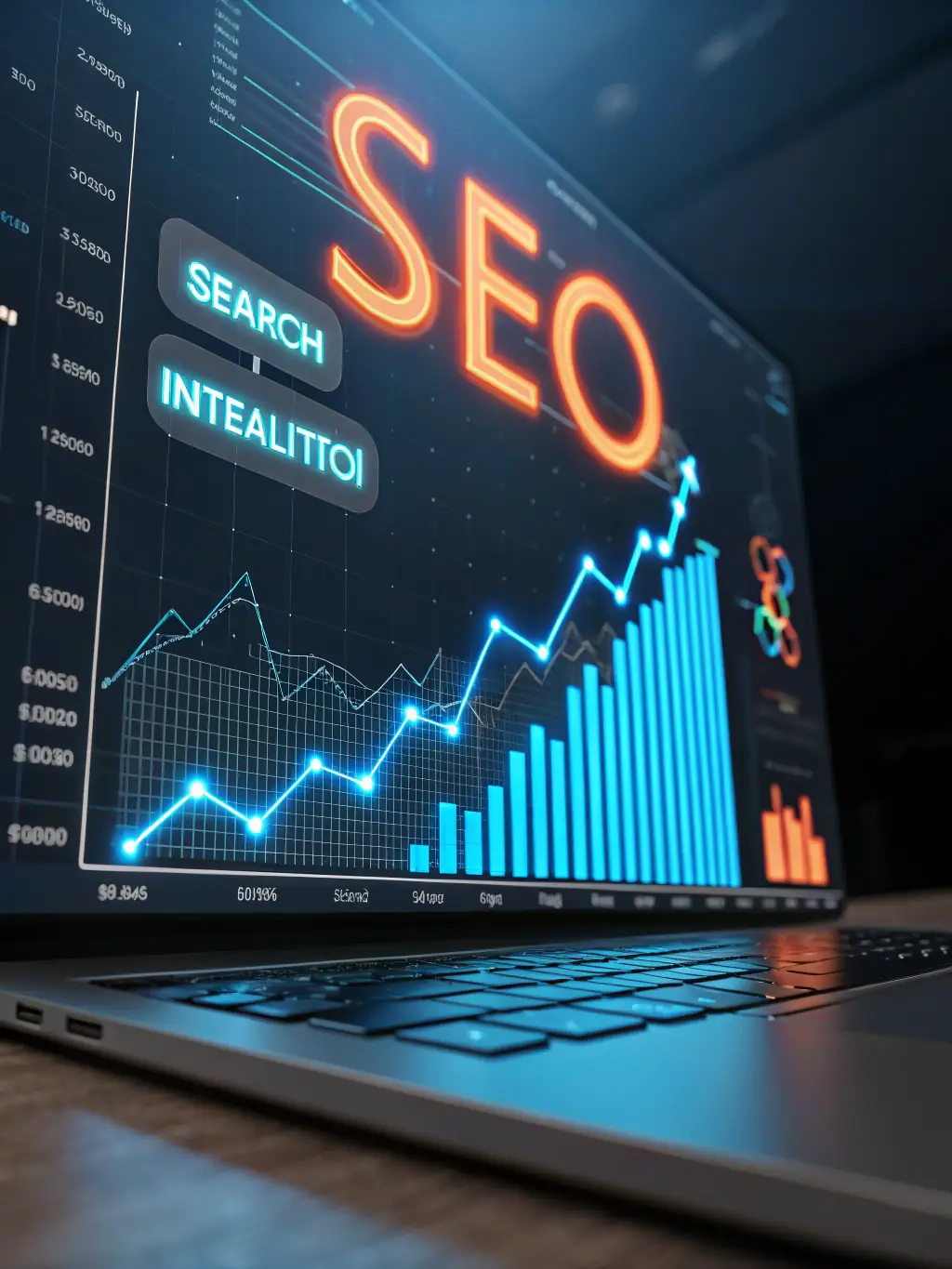 A graph showing upward growth with SEO keywords, illustrating Kinoza's SEO optimization strategies.