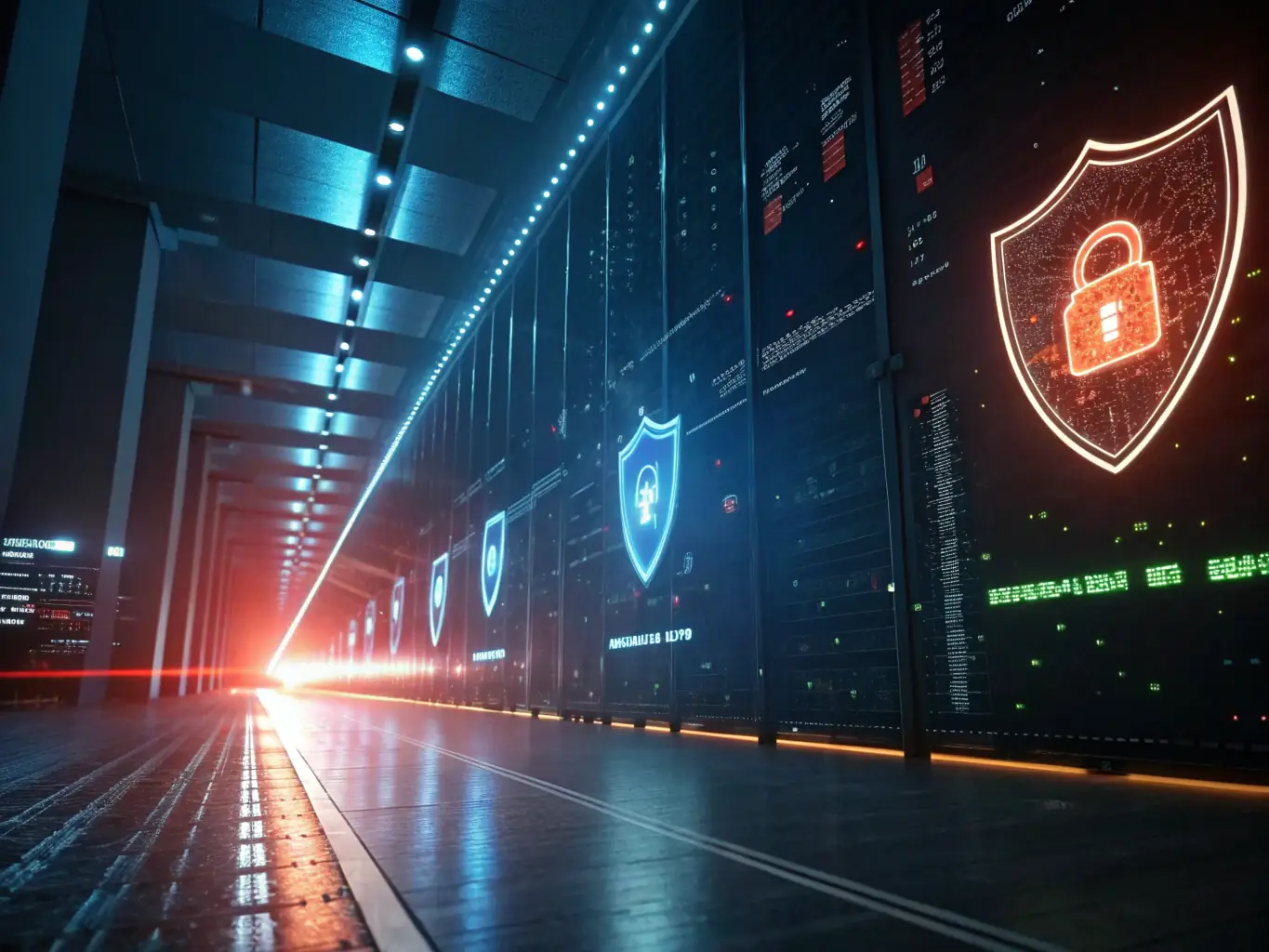 A network security diagram illustrating Kinoza's cybersecurity solutions, emphasizing data protection and threat prevention.