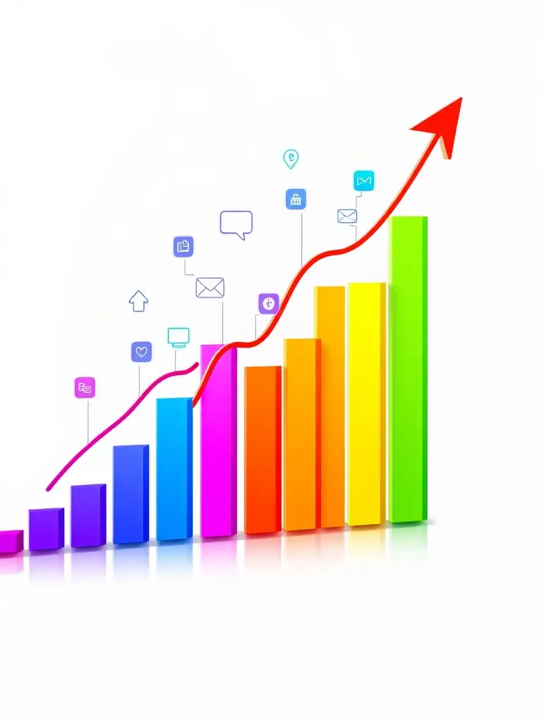A graph trending upwards, symbolizing improved website ranking and visibility through Kinoza's SEO services. The image should convey growth and success.